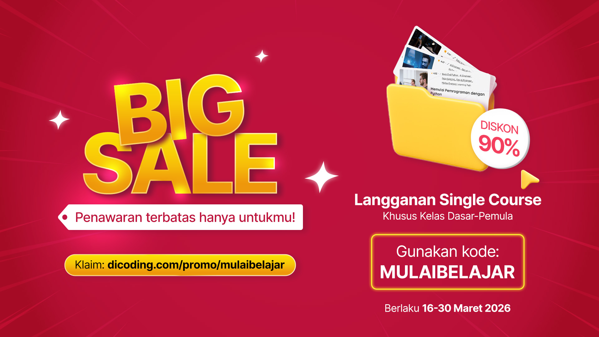 Diskon 90% Langganan Single Course khusus untukmu!