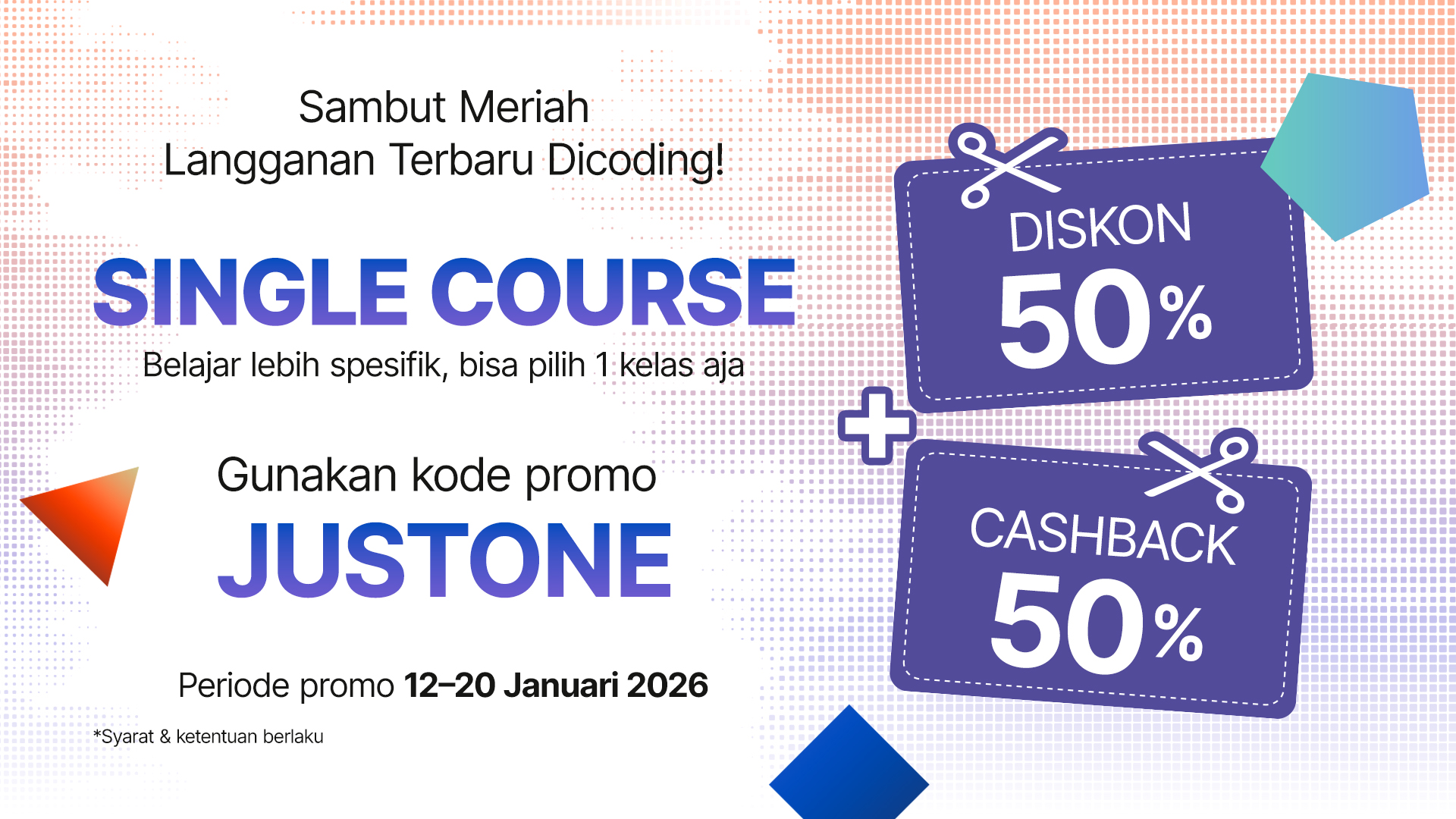 Kini Hadir Single Course Dicoding! Diskon 50% + Cashback 50%
