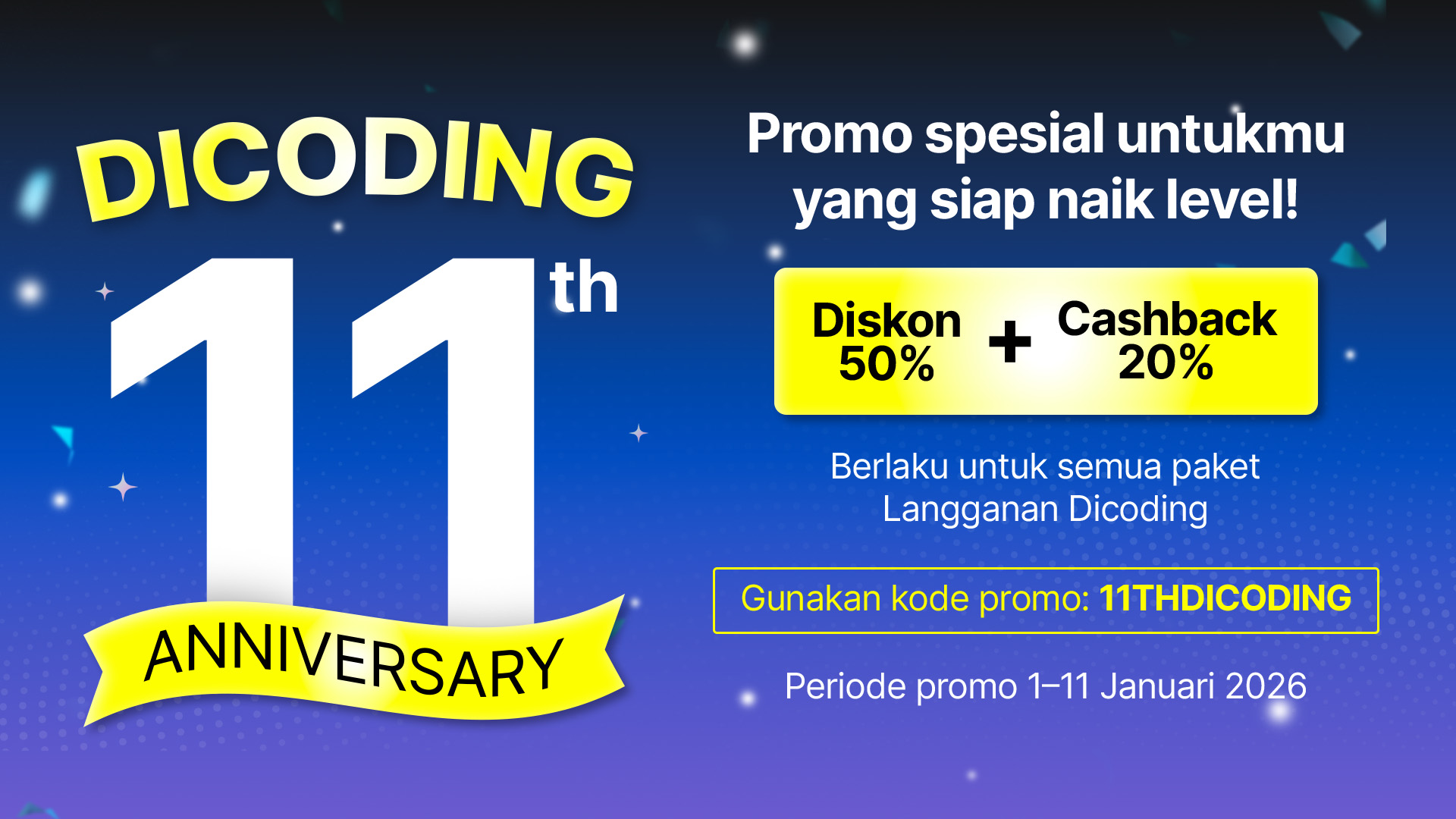 Spesial Anniversary Dicoding! Diskon 50% + Cashback 20%