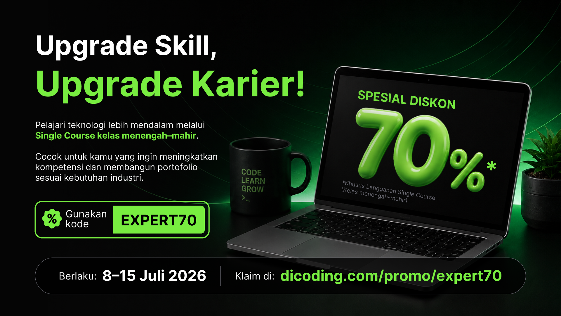 Upgrade Skill Biar Makin Mahir! Diskon 70% Single course menengah-mahir