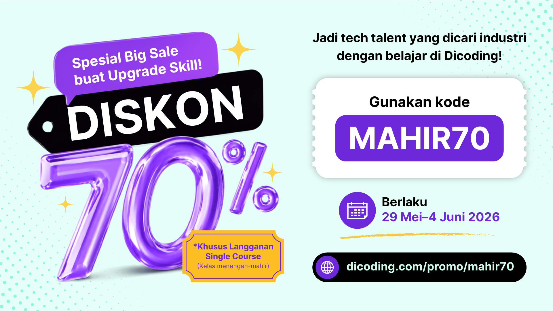Upgrade Skill Big Sale! Diskon 70% Single course menengah-mahir