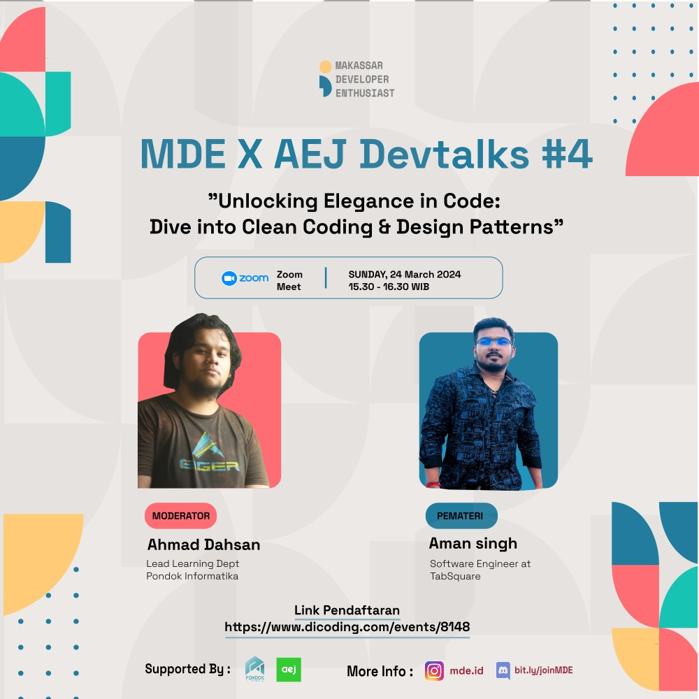 MDE X AEJ Devtalks #4 Unlocking Elegance in Code: Dive into Clean Coding and Design Patterns