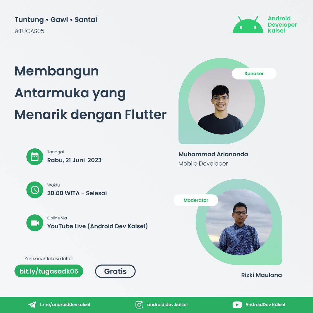Membangun Antarmuka yang Menarik dengan Flutter - TUGAS 05 (Tuntung, Gawi, Santai), Komunitas Android Developer Kalimantan Selatan